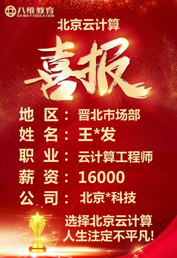 八維教育北京校區(qū)云計(jì)算專業(yè)四月考核最新就業(yè)喜報來襲